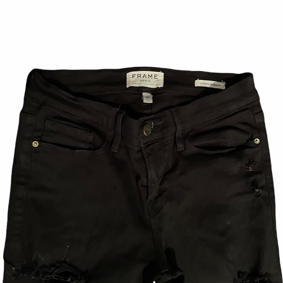 Frame Distressed ripped neutral black wash denim skinny jeans size 26 - Picture 3 of 13